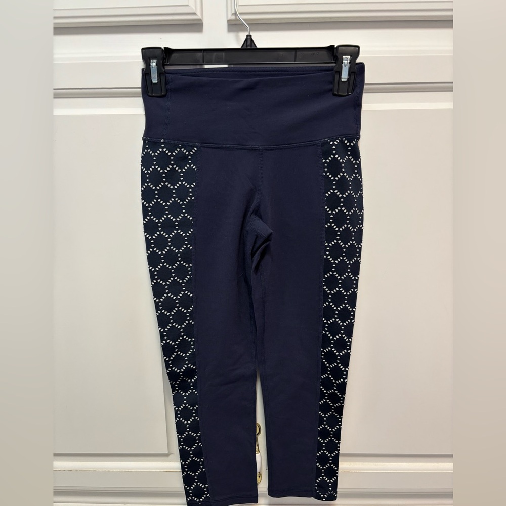 Athleta Capri Blue White Eyelet Leggings Running Workout Pants Women Size S